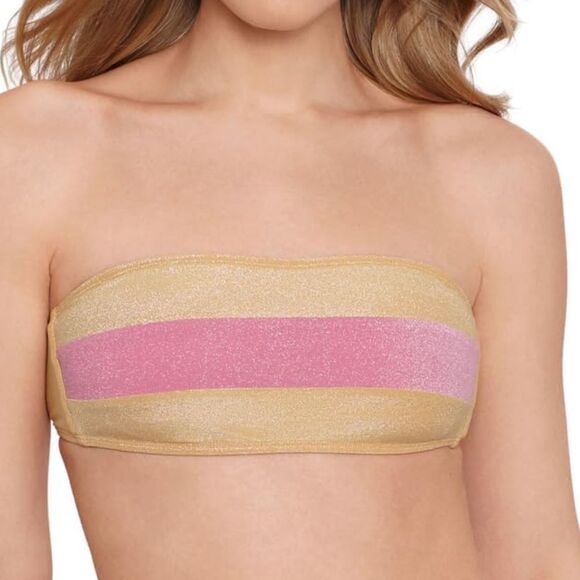 SALT + COVE Precious Metals Gold Metallic Pink Bandeau Bikini Swim Top NWT XS - Picture 1 of 9